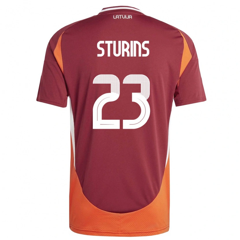 Danxen Niño Camiseta Letonia Raivo Sturins #23 Rojo Oscuro Blanco Naranja 1ª Equipación 26-28 La Camisa