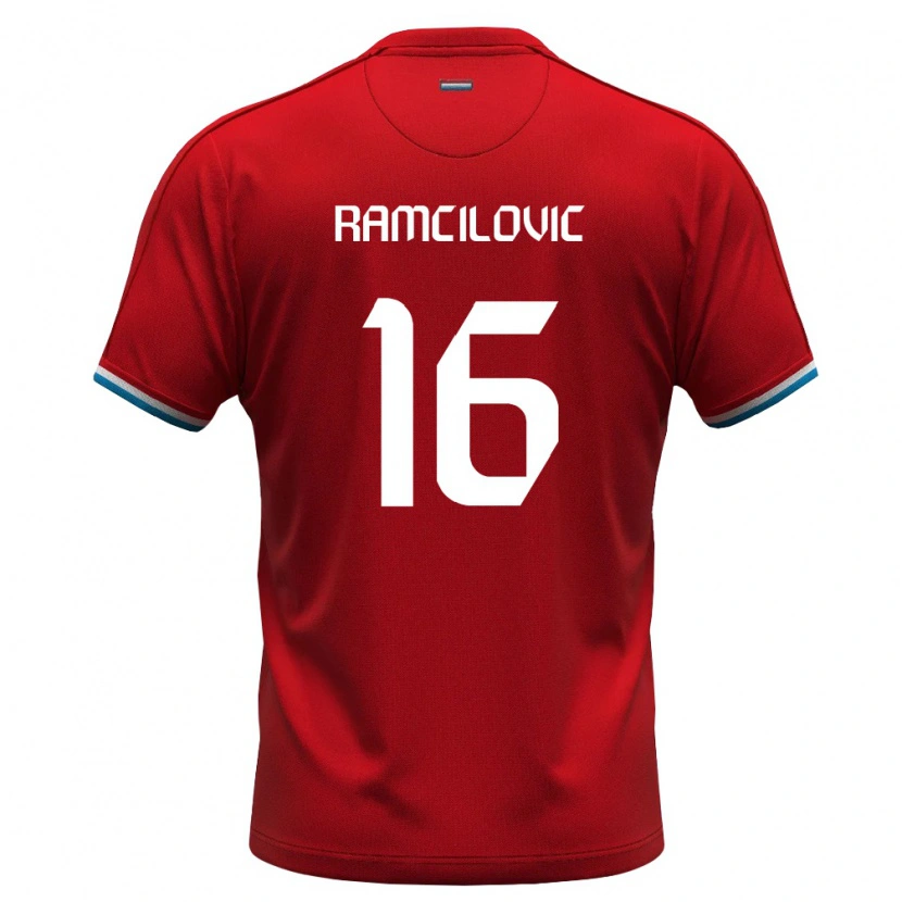 Danxen Niño Camiseta Luxemburgo Dilan Ramcilovic #16 Rojo Blanco Azul 1ª Equipación 26-28 La Camisa
