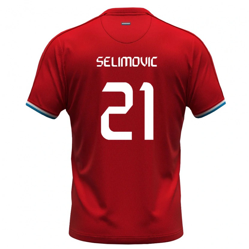Danxen Niño Camiseta Luxemburgo Vahid Selimovic #21 Rojo Blanco Azul 1ª Equipación 26-28 La Camisa
