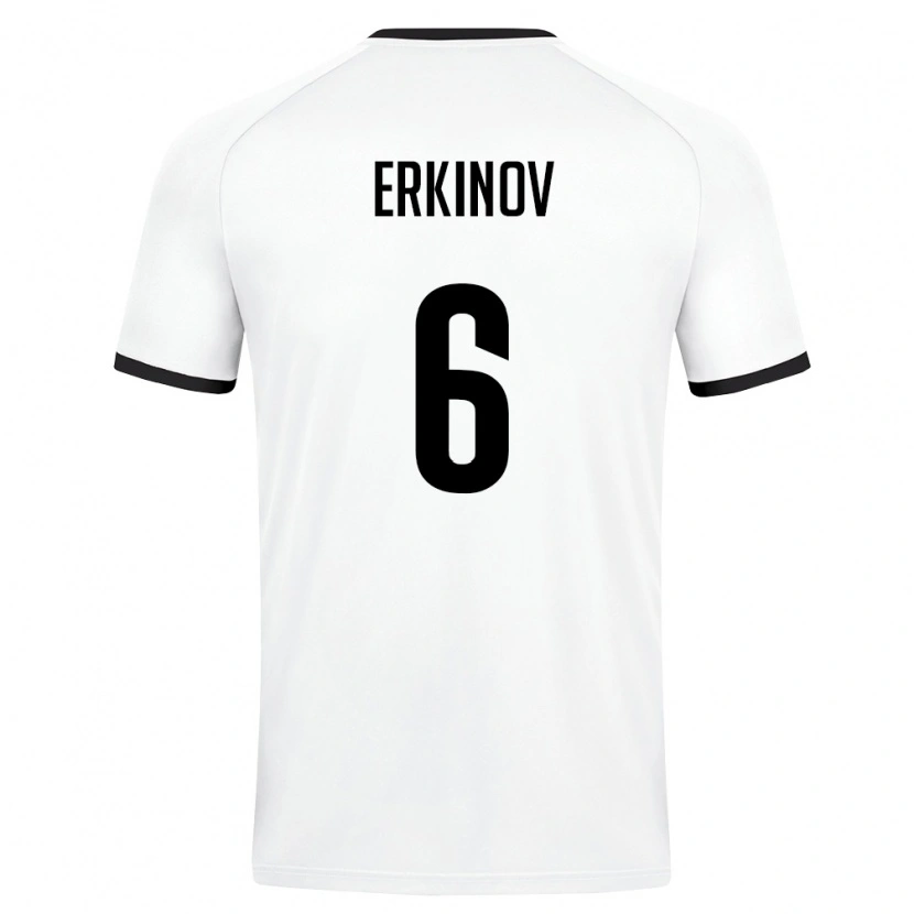 Danxen Niño Camiseta Uzbekistán Bekhruz Erkinov #6 Blanco Verde Oscuro 2ª Equipación 26-28 La Camisa