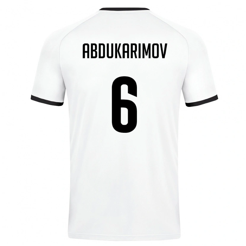 Danxen Niño Camiseta Uzbekistán Miraziz Abdukarimov #6 Blanco Verde Oscuro 2ª Equipación 26-28 La Camisa