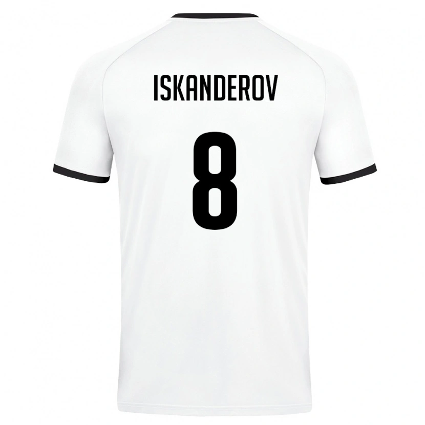 Danxen Niño Camiseta Uzbekistán Jamshid Iskanderov #8 Blanco Verde Oscuro 2ª Equipación 26-28 La Camisa