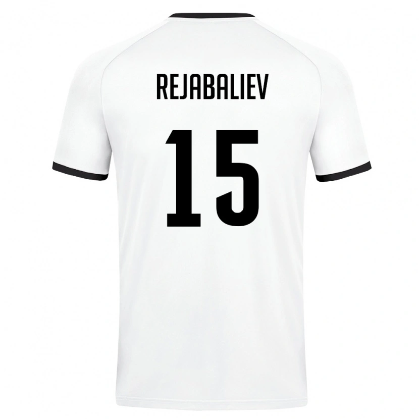 Danxen Niño Camiseta Uzbekistán Meyirbek Rejabaliev #15 Blanco Verde Oscuro 2ª Equipación 26-28 La Camisa
