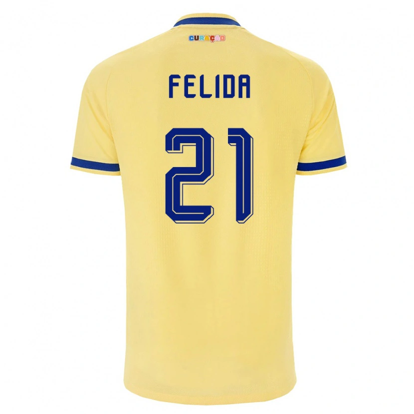 Danxen Niño Camiseta Curazao Kevin Felida #21 Amarillo Marino Rosa 2ª Equipación 26-28 La Camisa