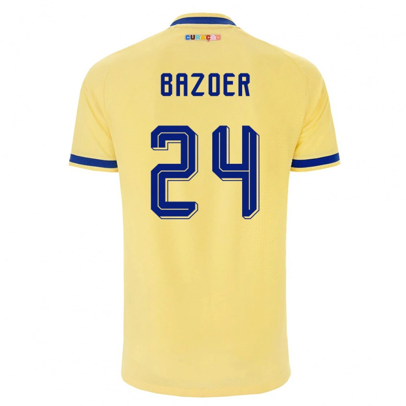 Danxen Niño Camiseta Curazao Riechedly Bazoer #24 Amarillo Marino Rosa 2ª Equipación 26-28 La Camisa