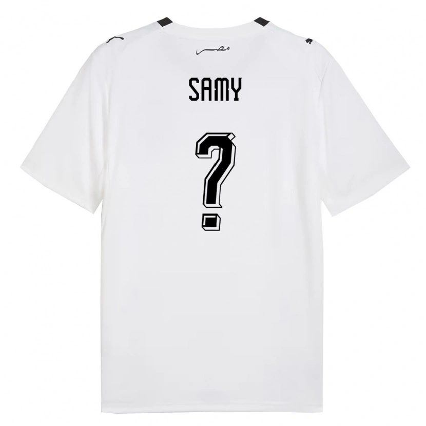 Danxen Niño Camiseta Egipto Mostafa Samy #0 Blanco Gris Negro 2ª Equipación 26-28 La Camisa