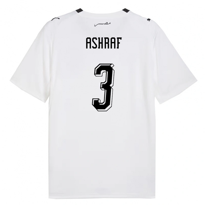 Danxen Niño Camiseta Egipto Nour Ashraf #3 Blanco Gris Negro 2ª Equipación 26-28 La Camisa
