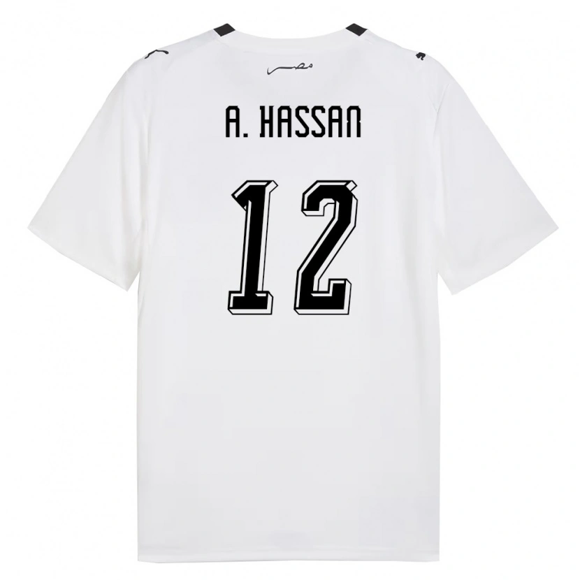 Danxen Niño Camiseta Egipto Amier Hassan #12 Blanco Gris Negro 2ª Equipación 26-28 La Camisa