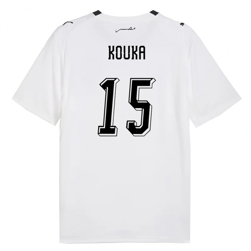 Danxen Niño Camiseta Egipto Ahmed Kouka #15 Blanco Gris Negro 2ª Equipación 26-28 La Camisa