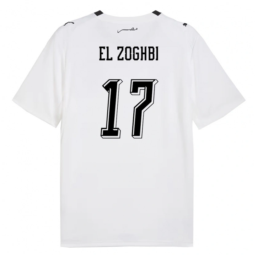 Danxen Niño Camiseta Egipto Abdelaziz El Zoghbi #17 Blanco Gris Negro 2ª Equipación 26-28 La Camisa