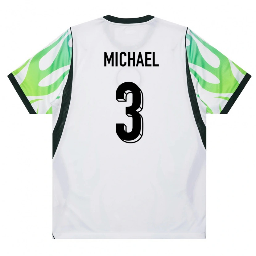 Danxen Niño Camiseta Nigeria Emmanuel Michael #3 Blanco Verde 2ª Equipación 26-28 La Camisa