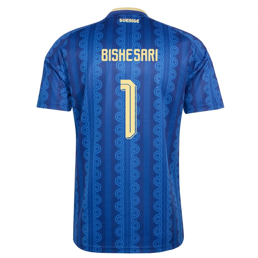 Danxen Niño Camiseta Suecia Elis Bishesari #1 Azul Amarillo Marino 2ª Equipación 26-28 La Camisa