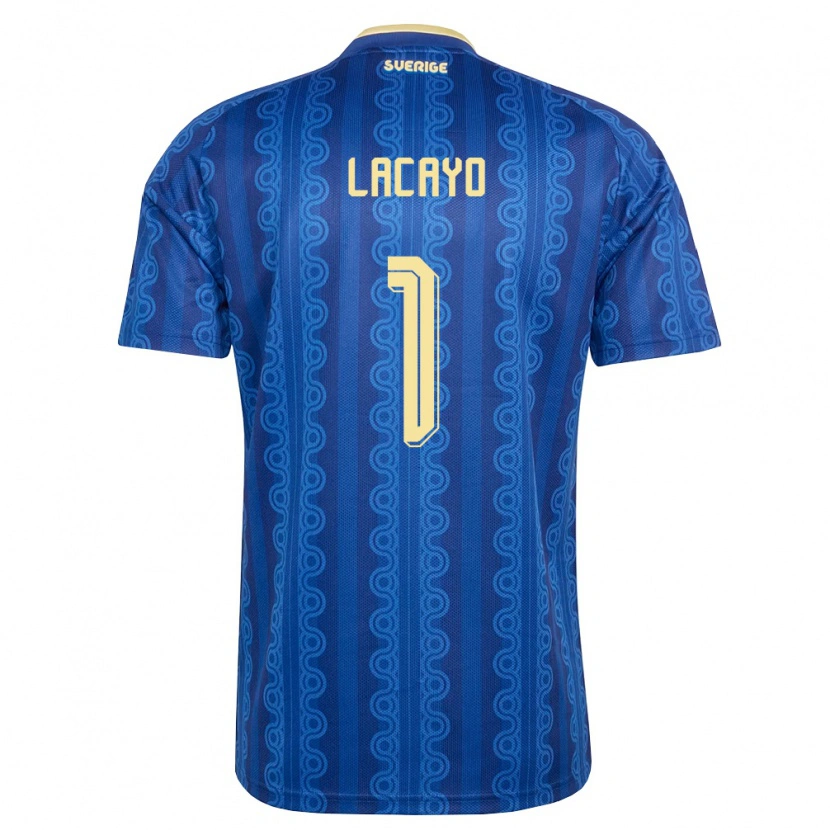 Danxen Niño Camiseta Suecia John-Oliver Lacayo #1 Azul Amarillo Marino 2ª Equipación 26-28 La Camisa