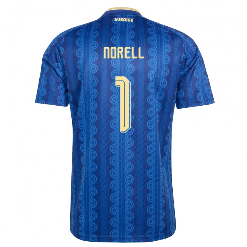 Danxen Niño Camiseta Suecia Benjamin Norell #1 Azul Amarillo Marino 2ª Equipación 26-28 La Camisa