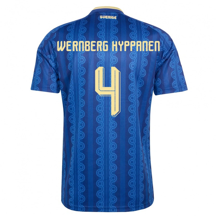 Danxen Niño Camiseta Suecia Lino Wernberg Hyppänen #4 Azul Amarillo Marino 2ª Equipación 26-28 La Camisa