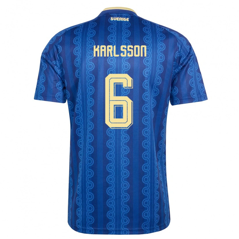 Danxen Niño Camiseta Suecia Markus Karlsson #6 Azul Amarillo Marino 2ª Equipación 26-28 La Camisa