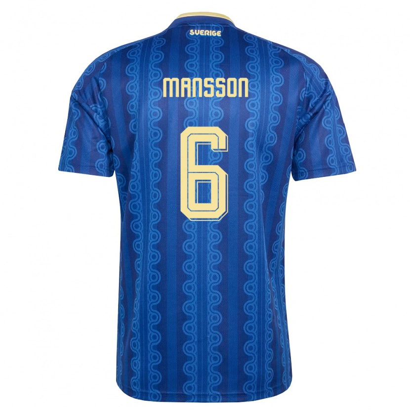 Danxen Niño Camiseta Suecia Oliver Månsson #6 Azul Amarillo Marino 2ª Equipación 26-28 La Camisa