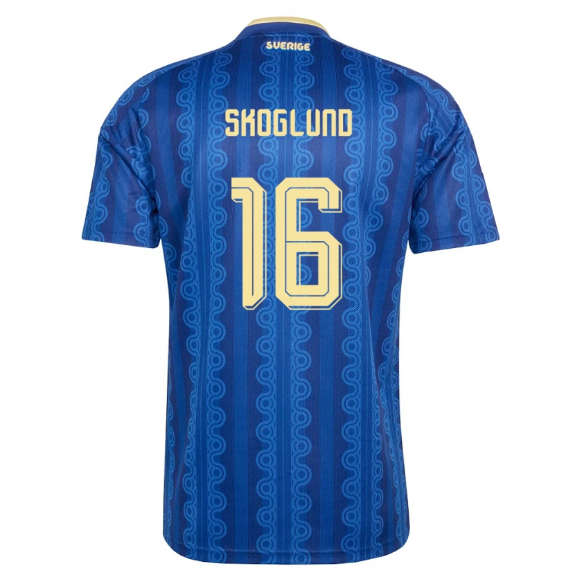 Danxen Niño Camiseta Suecia Hampus Skoglund #16 Azul Amarillo Marino 2ª Equipación 26-28 La Camisa