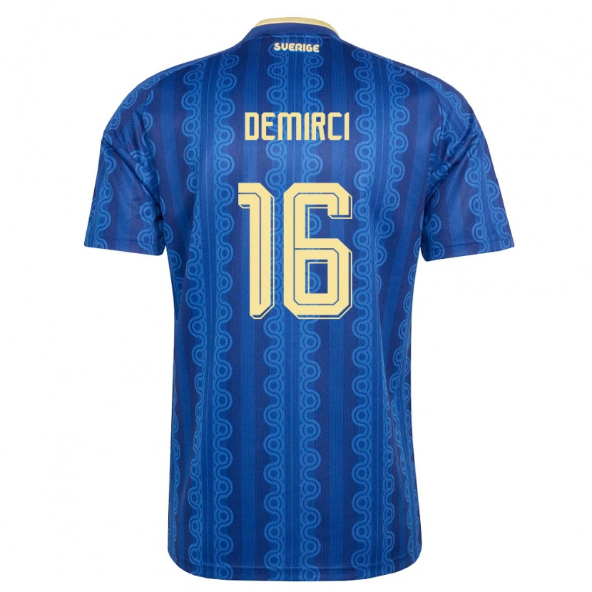 Danxen Niño Camiseta Suecia Rayan Demirci #16 Azul Amarillo Marino 2ª Equipación 26-28 La Camisa
