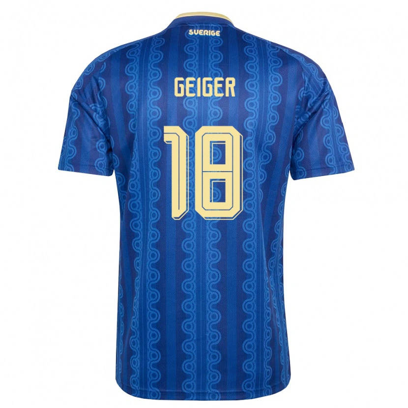 Danxen Niño Camiseta Suecia Yannick Geiger #18 Azul Amarillo Marino 2ª Equipación 26-28 La Camisa