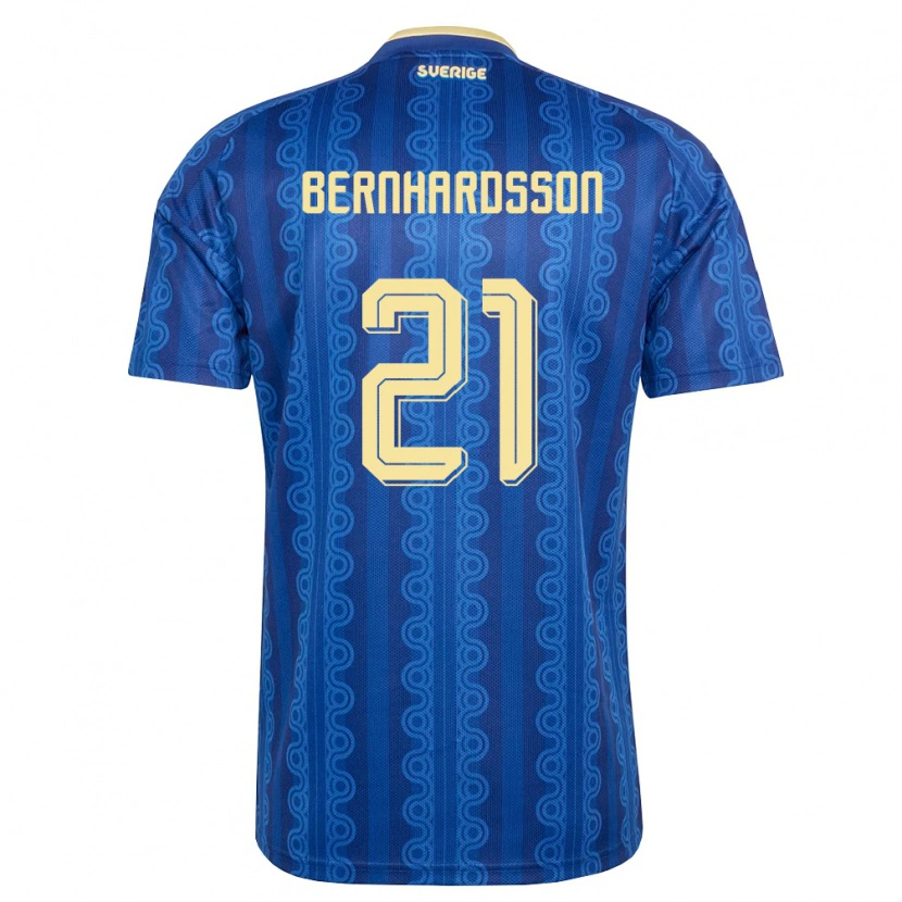 Danxen Niño Camiseta Suecia Alexander Bernhardsson #21 Azul Amarillo Marino 2ª Equipación 26-28 La Camisa