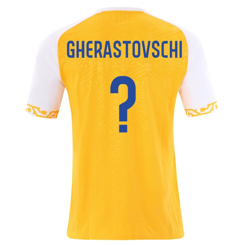 Danxen Niño Camiseta Moldavia Gherman Gherastovschi #0 Amarillo Blanco 2ª Equipación 26-28 La Camisa