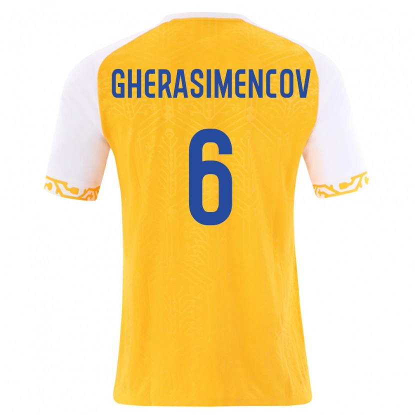 Danxen Niño Camiseta Moldavia Mihail Gherasimencov #6 Amarillo Blanco 2ª Equipación 26-28 La Camisa