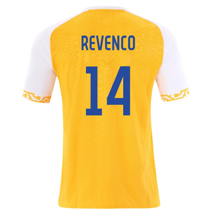 Danxen Niño Camiseta Moldavia Ioan-Calin Revenco #14 Amarillo Blanco 2ª Equipación 26-28 La Camisa