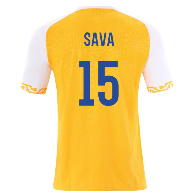 Danxen Niño Camiseta Moldavia Mihail Sava #15 Amarillo Blanco 2ª Equipación 26-28 La Camisa