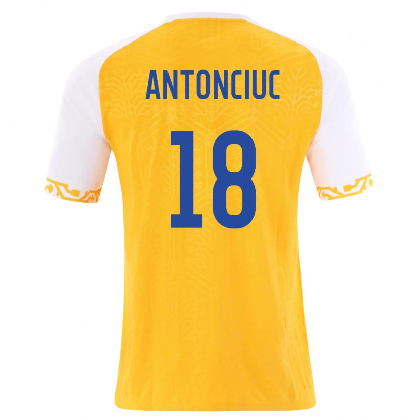 Danxen Niño Camiseta Moldavia Cristian Antonciuc #18 Amarillo Blanco 2ª Equipación 26-28 La Camisa