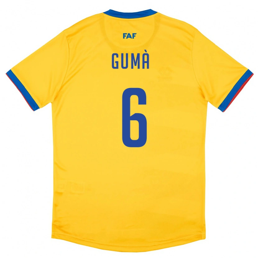 Danxen Niño Camiseta Andorra Arnau Gumà #6 Amarillo Azul Rojo 2ª Equipación 26-28 La Camisa