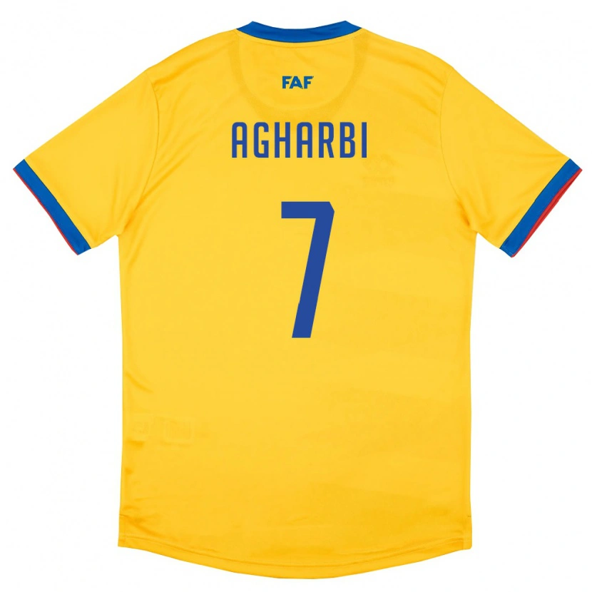 Danxen Niño Camiseta Andorra Haroun Agharbi #7 Amarillo Azul Rojo 2ª Equipación 26-28 La Camisa