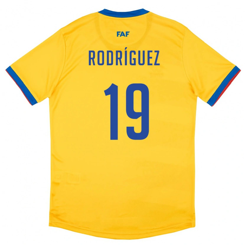 Danxen Niño Camiseta Andorra Jan Rodríguez #19 Amarillo Azul Rojo 2ª Equipación 26-28 La Camisa