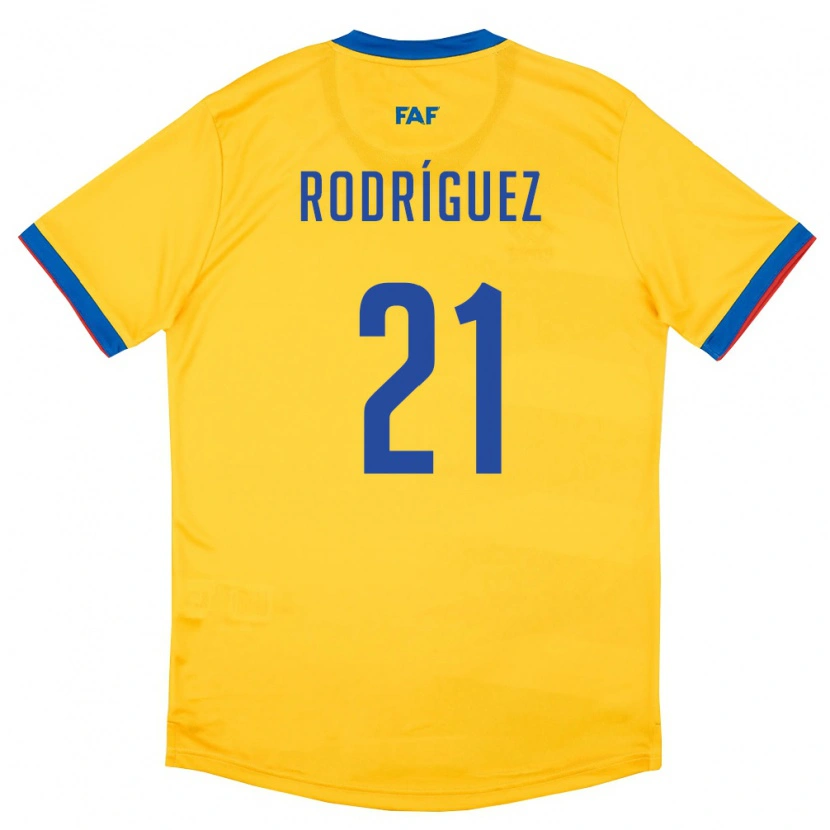 Danxen Niño Camiseta Andorra Marc Rodríguez #21 Amarillo Azul Rojo 2ª Equipación 26-28 La Camisa