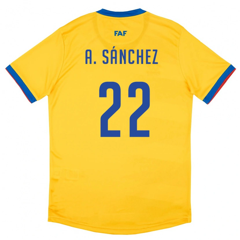 Danxen Niño Camiseta Andorra Aaron Sánchez #22 Amarillo Azul Rojo 2ª Equipación 26-28 La Camisa