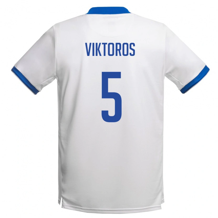 Danxen Niño Camiseta Chipre Giorgos Viktoros #5 Blanco Azul Real 2ª Equipación 26-28 La Camisa