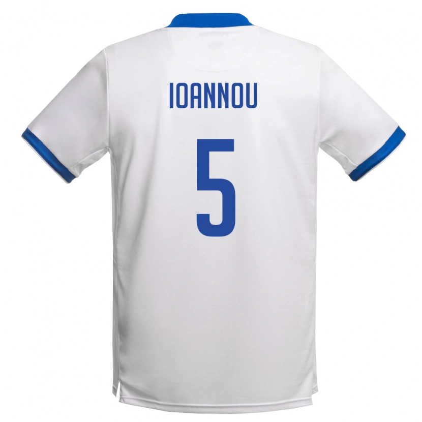 Danxen Niño Camiseta Chipre Kosmas Ioannou #5 Blanco Azul Real 2ª Equipación 26-28 La Camisa