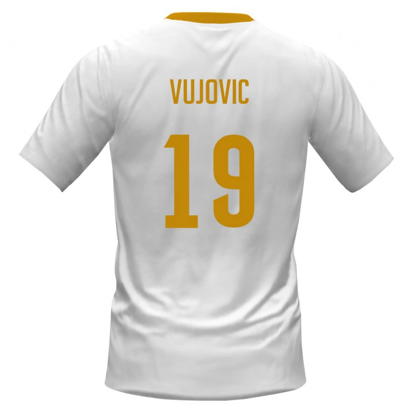 Danxen Niño Camiseta Montenegro Petar Vujovic #19 Blanco Rojo Amarillo 2ª Equipación 26-28 La Camisa