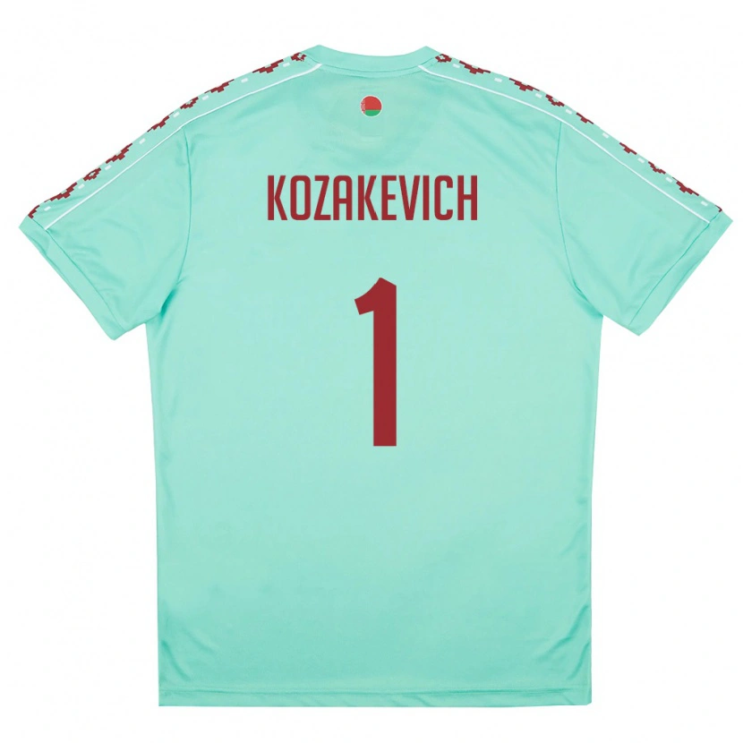 Danxen Niño Camiseta Bielorrusia Mikhail Kozakevich #1 Verde Claro Borgoña 2ª Equipación 26-28 La Camisa