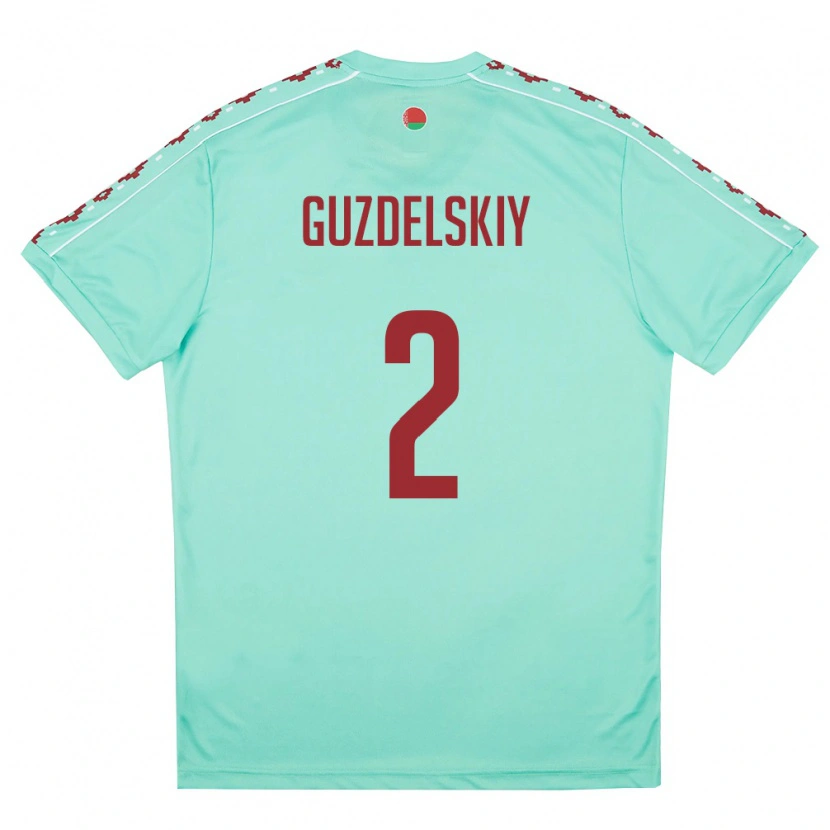 Danxen Niño Camiseta Bielorrusia Sergey Guzdelskiy #2 Verde Claro Borgoña 2ª Equipación 26-28 La Camisa