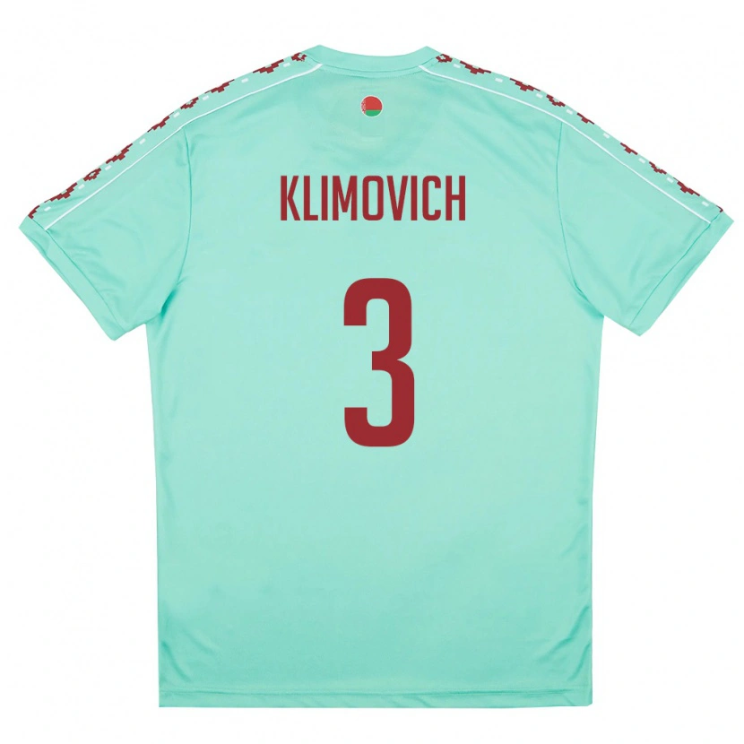 Danxen Niño Camiseta Bielorrusia Aleksandr Klimovich #3 Verde Claro Borgoña 2ª Equipación 26-28 La Camisa