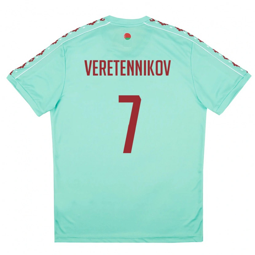 Danxen Niño Camiseta Bielorrusia Aleksandr Veretennikov #7 Verde Claro Borgoña 2ª Equipación 26-28 La Camisa