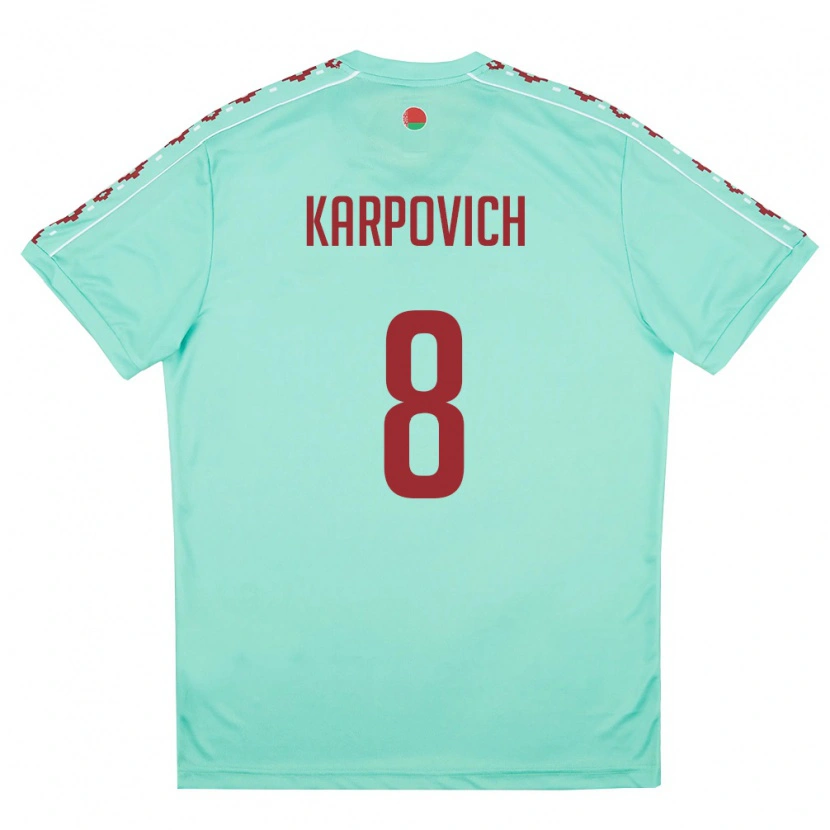 Danxen Niño Camiseta Bielorrusia Maksim Karpovich #8 Verde Claro Borgoña 2ª Equipación 26-28 La Camisa
