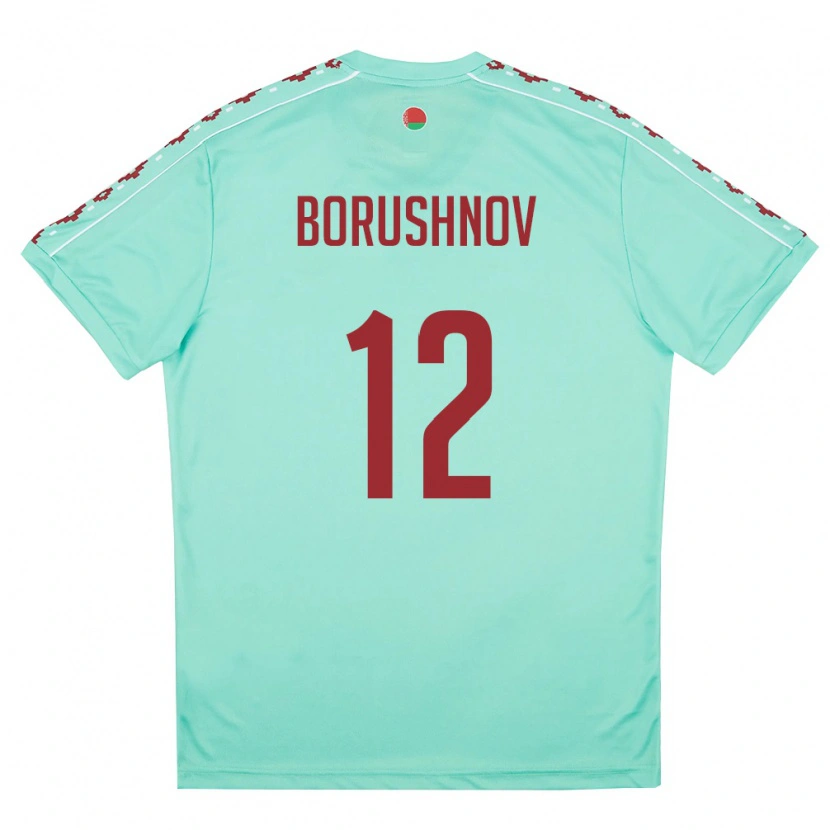 Danxen Niño Camiseta Bielorrusia Nikolay Borushnov #12 Verde Claro Borgoña 2ª Equipación 26-28 La Camisa