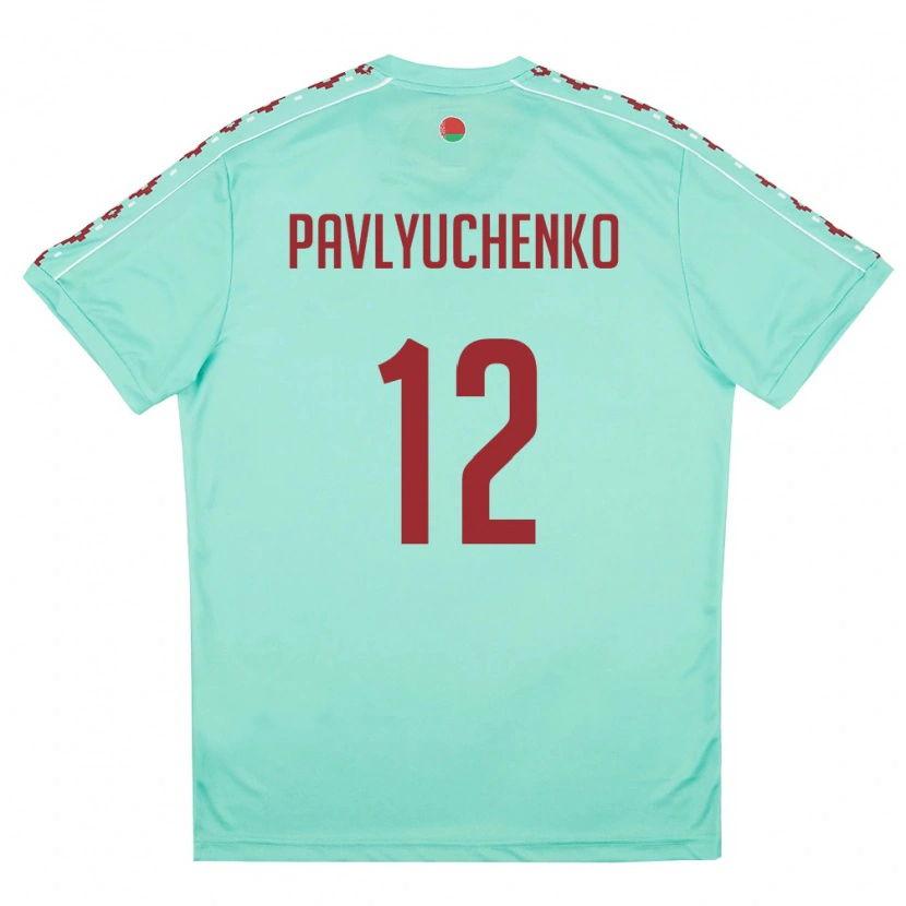 Danxen Niño Camiseta Bielorrusia Pavel Pavlyuchenko #12 Verde Claro Borgoña 2ª Equipación 26-28 La Camisa