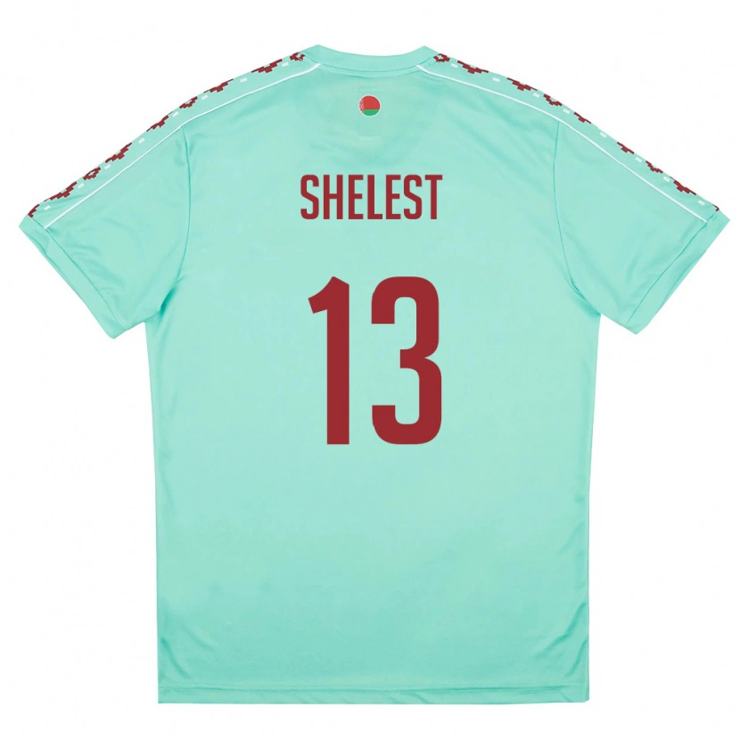 Danxen Niño Camiseta Bielorrusia Kirill Shelest #13 Verde Claro Borgoña 2ª Equipación 26-28 La Camisa