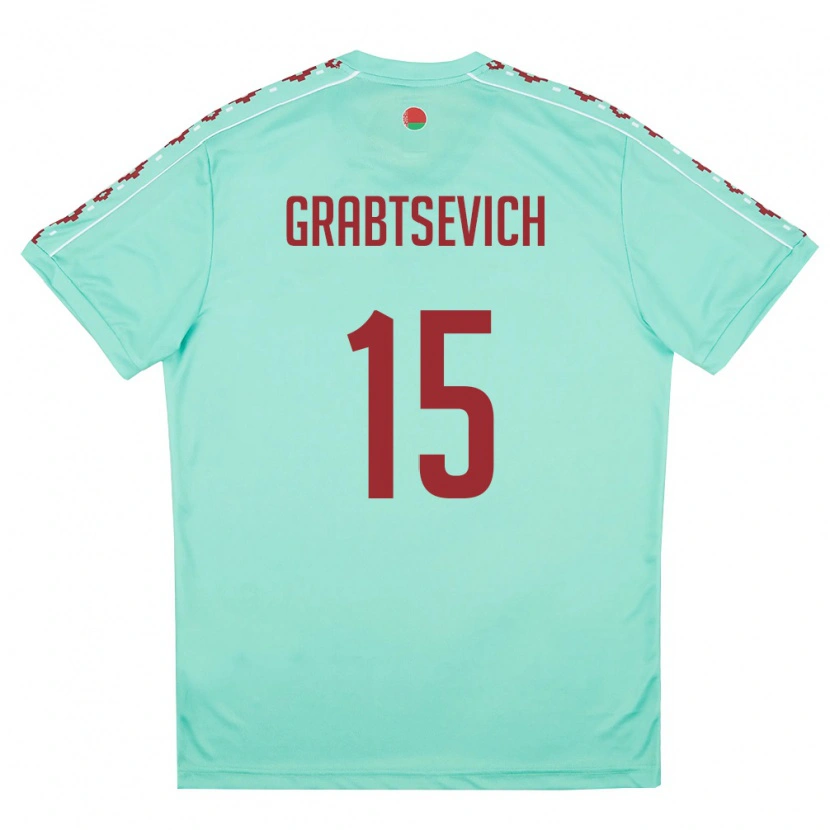 Danxen Niño Camiseta Bielorrusia Artem Grabtsevich #15 Verde Claro Borgoña 2ª Equipación 26-28 La Camisa