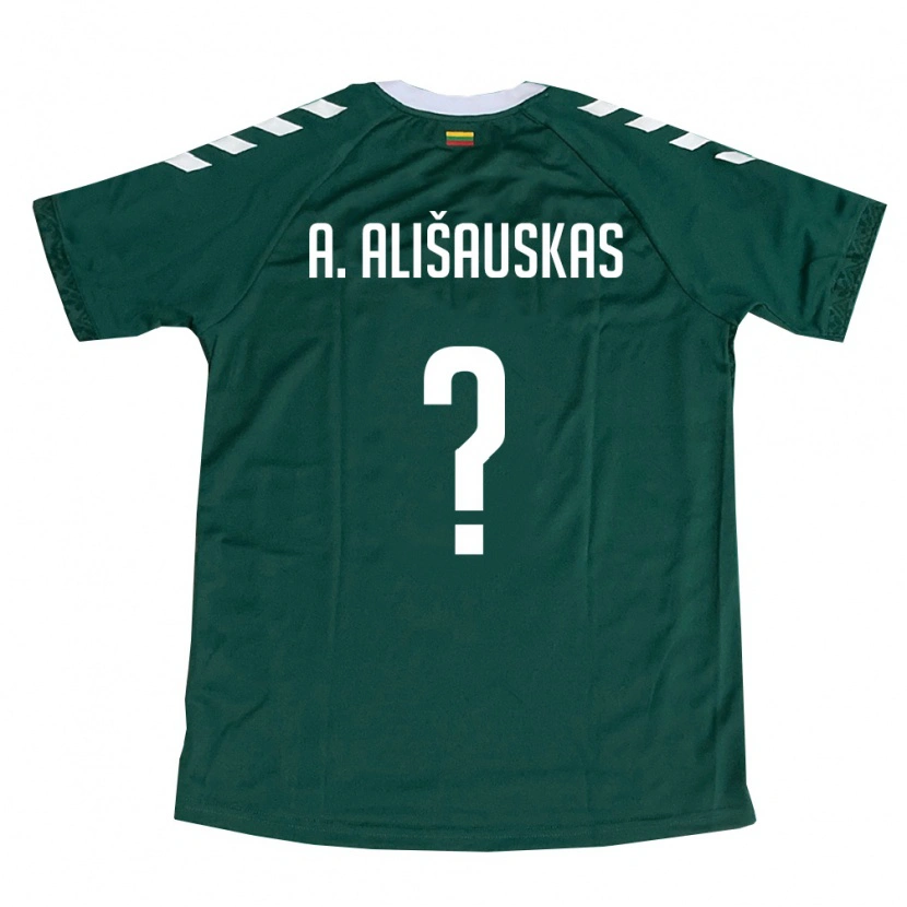 Danxen Niño Camiseta Lituania Arminas Ališauskas #0 Verde Oscuro Blanco 2ª Equipación 26-28 La Camisa