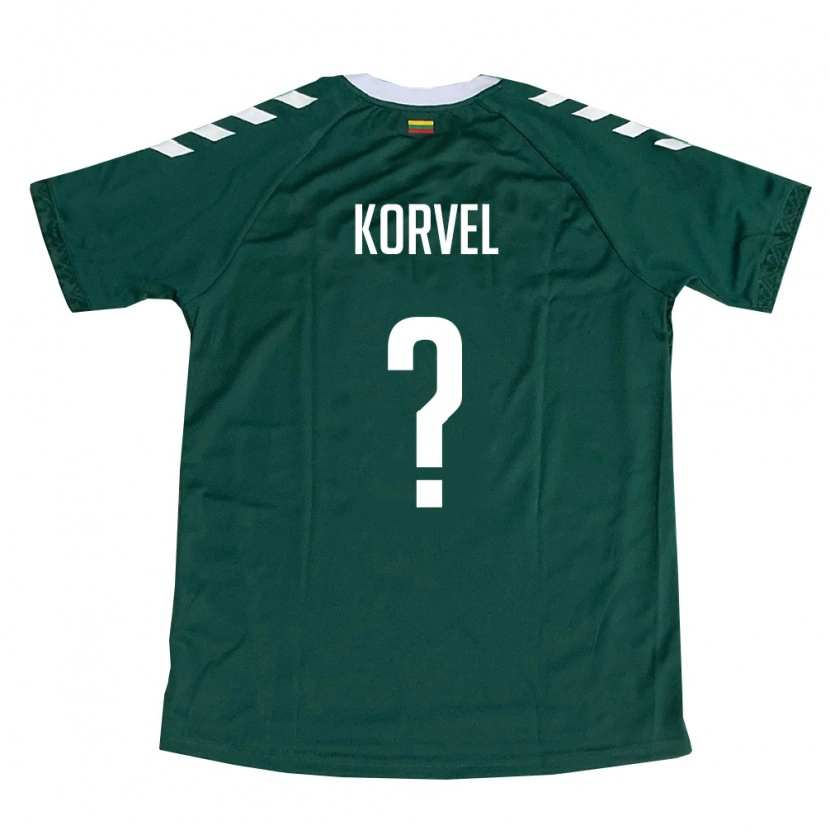 Danxen Niño Camiseta Lituania Lukas Korvel #0 Verde Oscuro Blanco 2ª Equipación 26-28 La Camisa