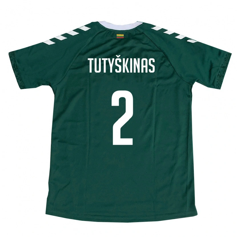 Danxen Niño Camiseta Lituania Artemijus Tutyskinas #2 Verde Oscuro Blanco 2ª Equipación 26-28 La Camisa